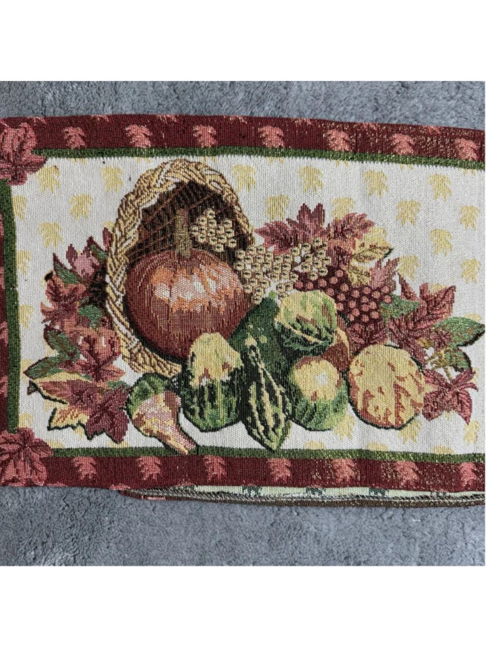 Thanksgiving Fall Harvest Pumpkin Cornucopia Tapestry Table Runner 70 Inches